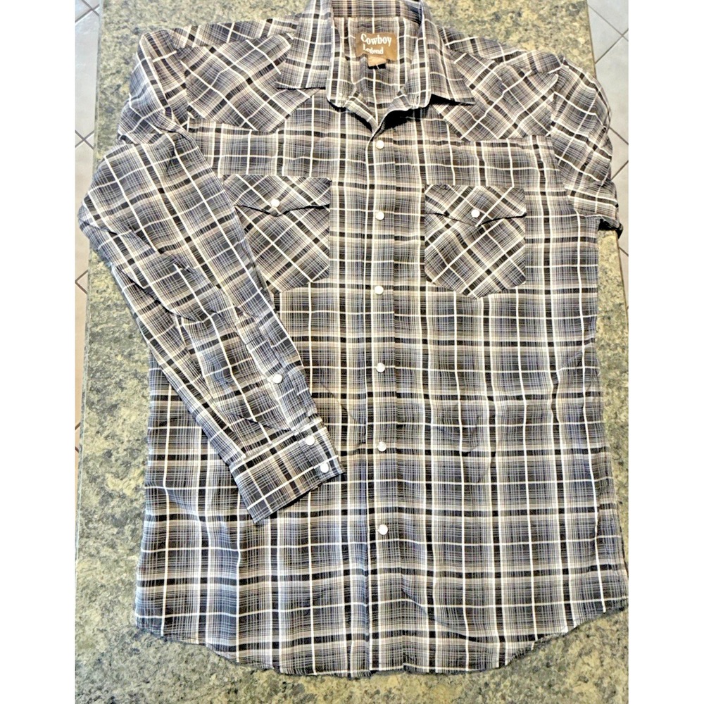 Cowboy Legend Pearl Snap Western Long Sleeve Mens Large Shirt black & Grey